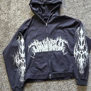YoungLA Washed Black/Charcoal Gray Zip-Up Hoodie